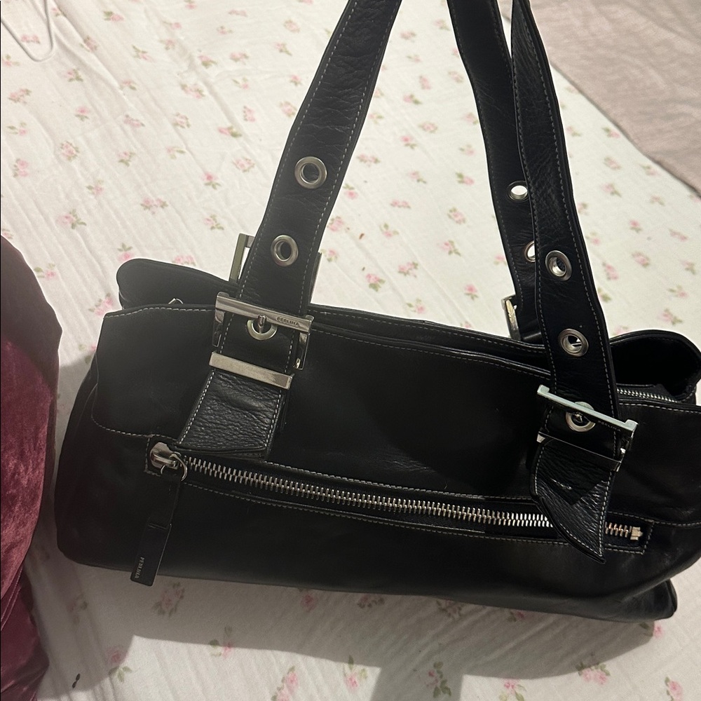 Black leather Perlina shoulder bag / purse